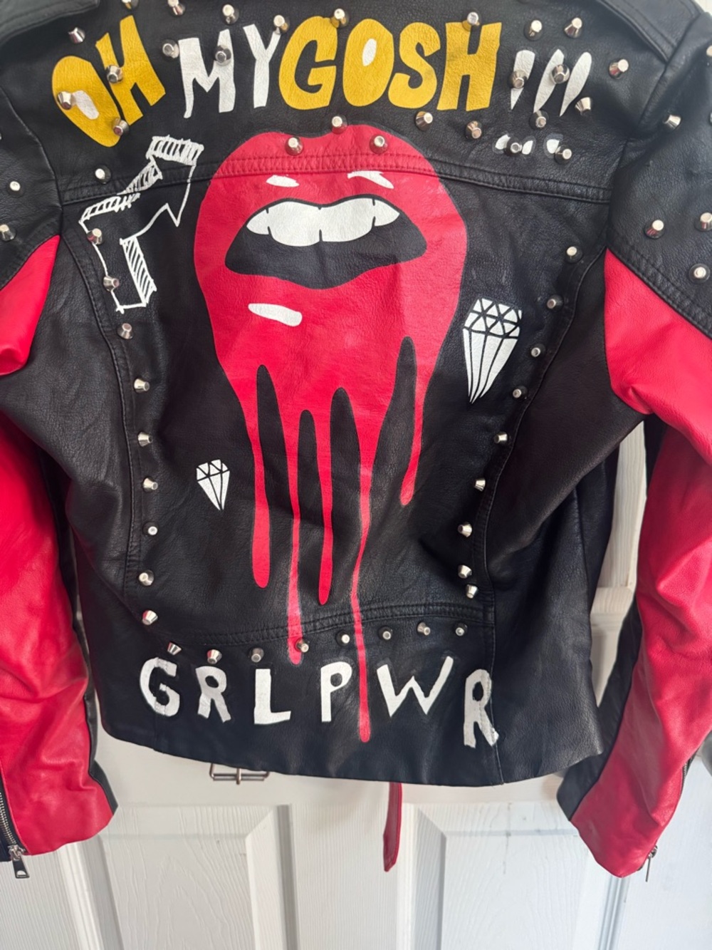 Redfox Studded Red Leather Jacket — Red & Black - Picture 10 of 14